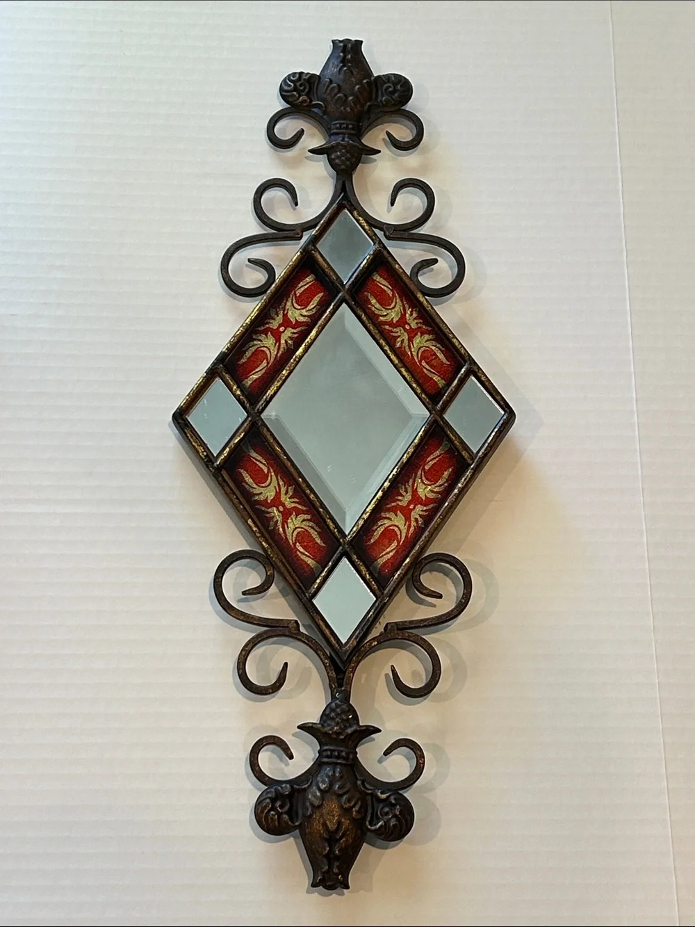 Vintage Red & Bronze Ornate Wall Mirror Pair